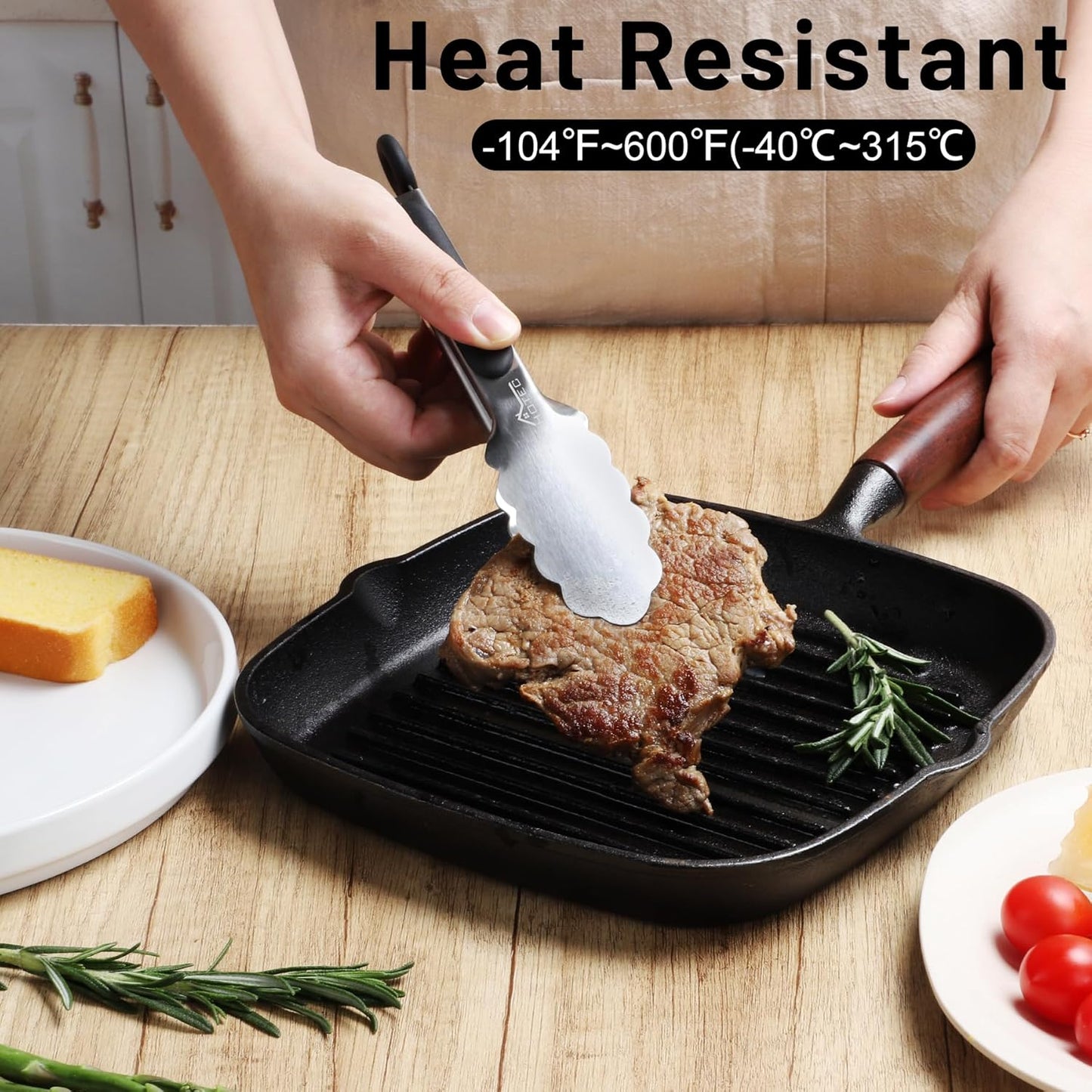 Hotec Mini Stainless Steel Kitchen Tongs for Cooking - 7-Inch Small Serving Tongs Metal Food Tongs Non-Slip Grip