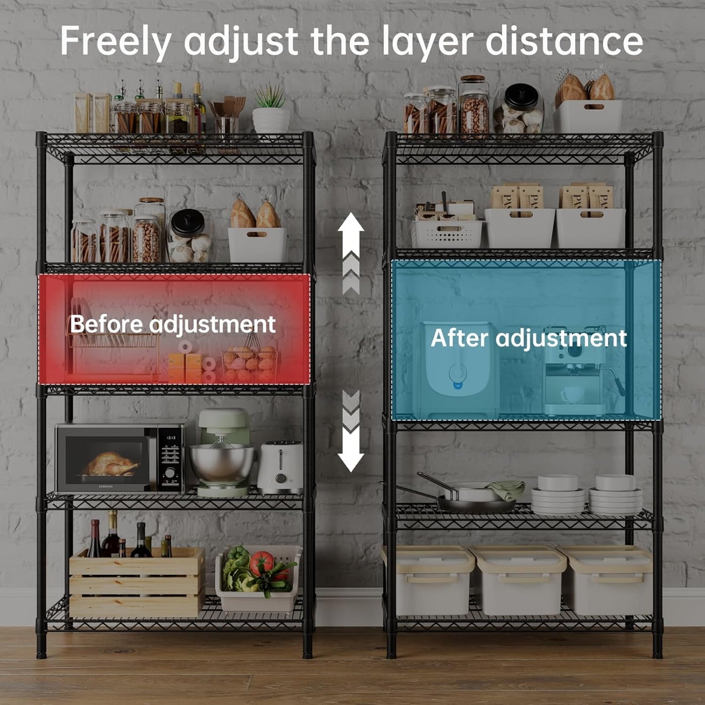 SINGAYE 5 Garage Heavy Duty Shelving Unit Kitchen Pantry Close Home Organizers and Storage Bathroom Shelf Laundry Room Organization Industrial Book Metal Wire Adjustable Shelves