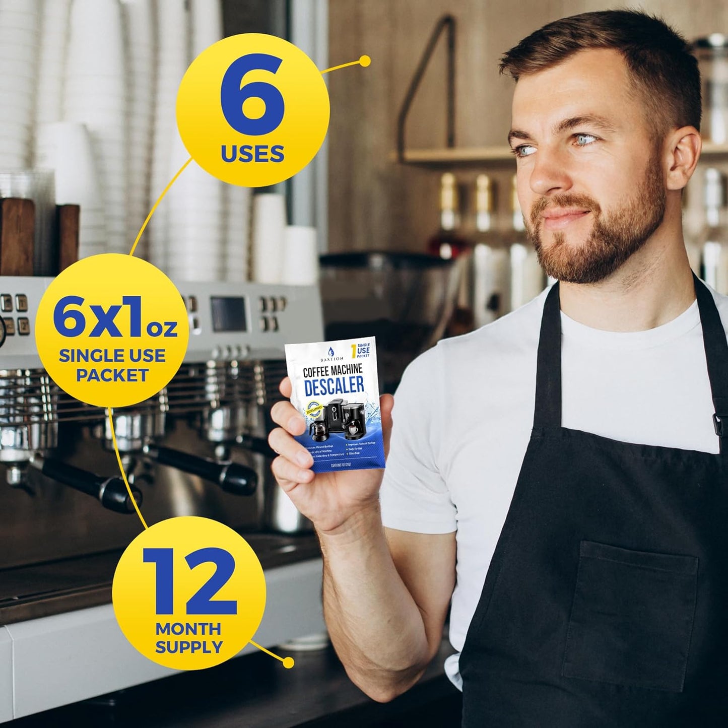 Descaling Powder Solution (6-Uses) Coffee Machine Descaler Cleaner | Compatible with Breville Keurig Nespresso Delonghi Ninja | To Descale Automatic Coffee Pots & Makers & Espresso Machines