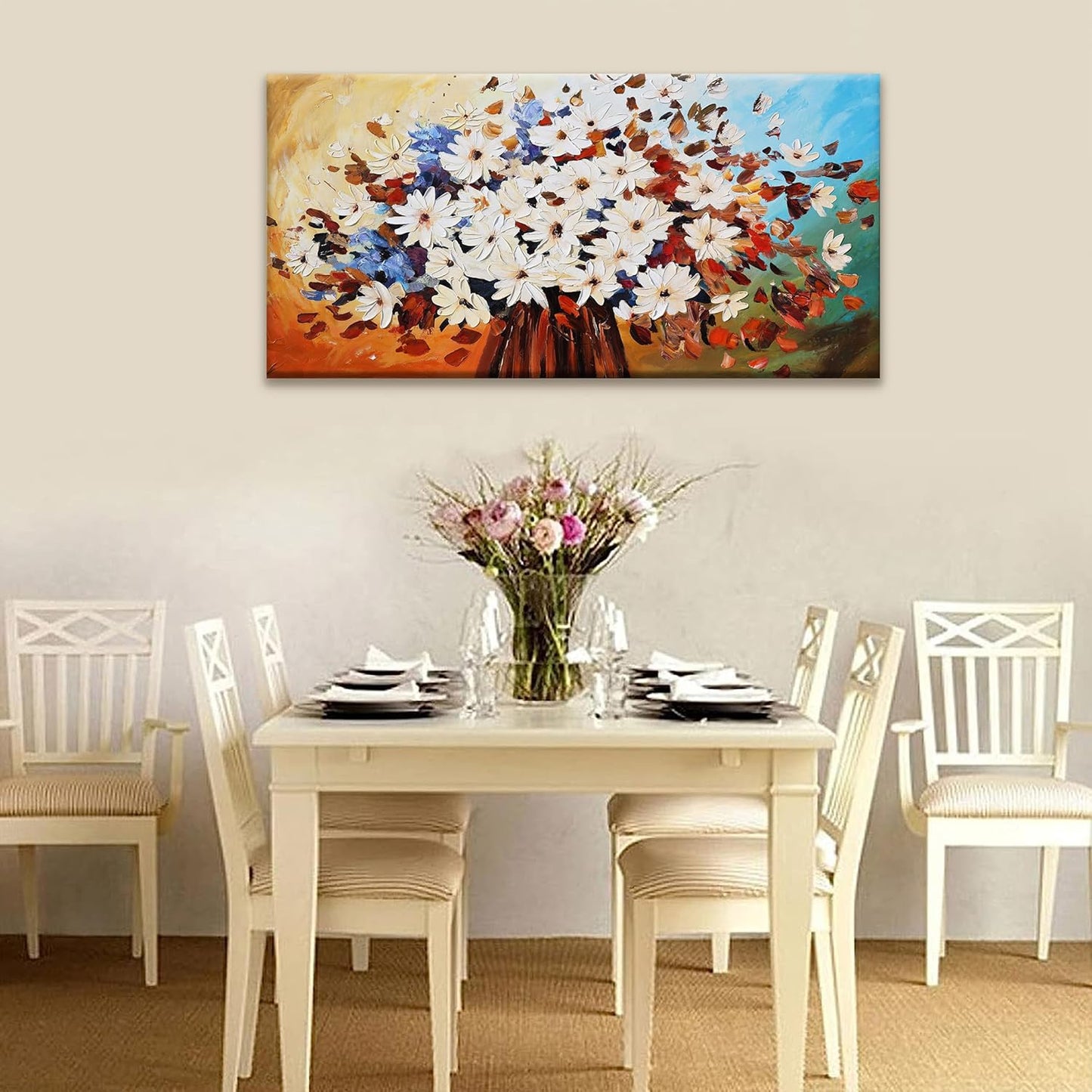 QSQ Canvas Art Wall Decor Modern Minimalist Home Wall Decor Flower Paintings Colorful White Flower Wall Art Prints Floral Wall Art Pictures For Bedroom Kitchen Office Artwork 20" × 40"