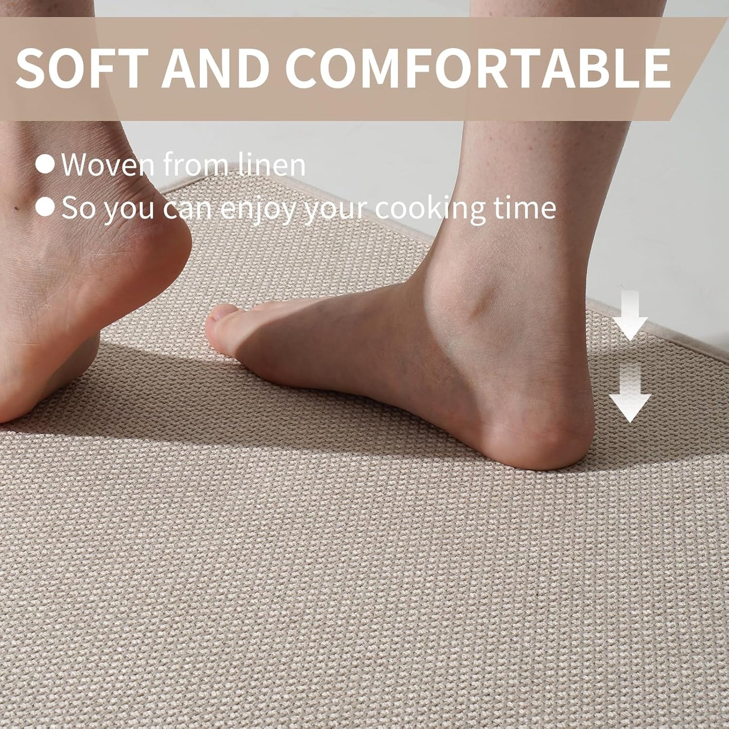 Kitchen mats for Floor Water and Oil Absorbent Runner Rugs for Kitchen, Kitchen Mat in Front of Sink,Non-Slip Kitchen Rugs,Durable Imitation Linen Kitchen Rug Beige 17x30+17x59