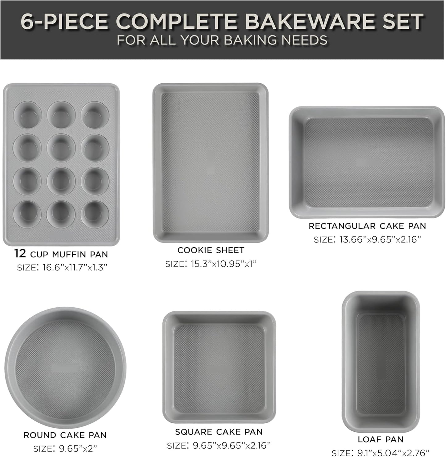 Country Kitchen Nonstick Stackable Bakeware Set - Durable, Easy Release Baking Set, Cream, 6 Pcs