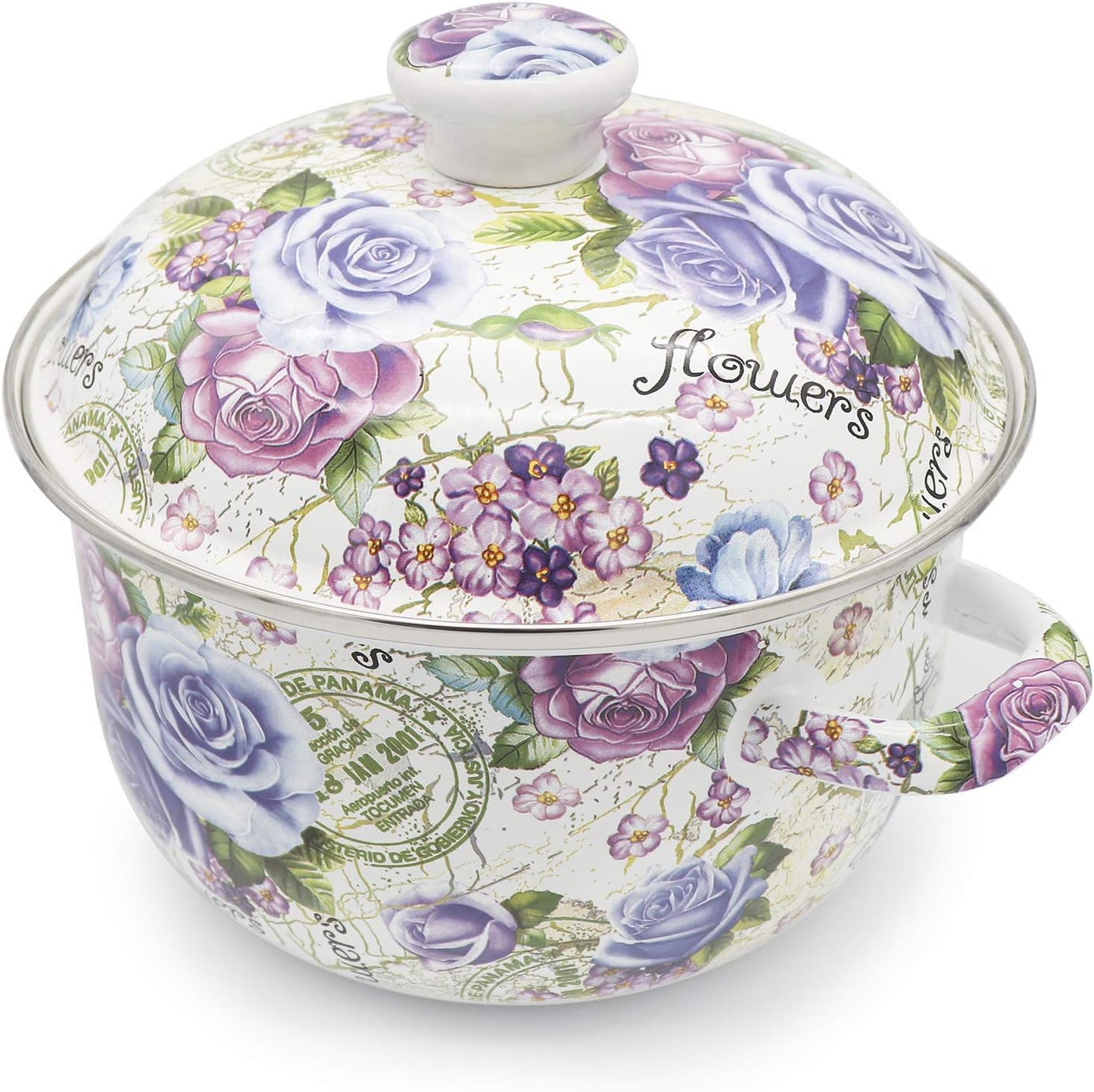 Flower Enamel on Steel Stock Pot/Stockpot with Lid, 3 Quart (style2)