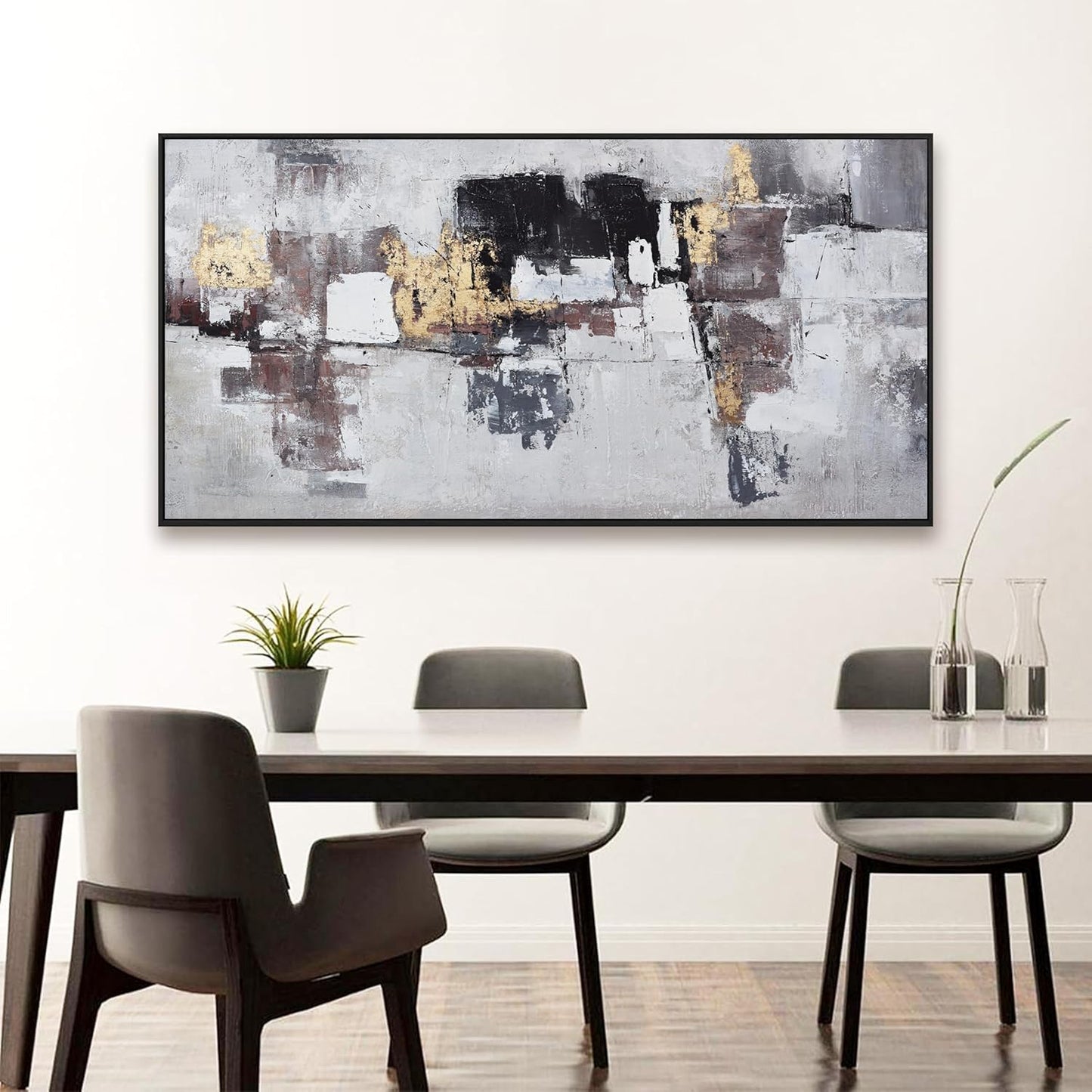 Abstract Wall Art Modern Abstract Artwork Canvas Prints Picture Black Gold Graffiti Modern Wall Artwork Bedroom Living Room Office Decoration Ready To Hang 24"x48" With Framed