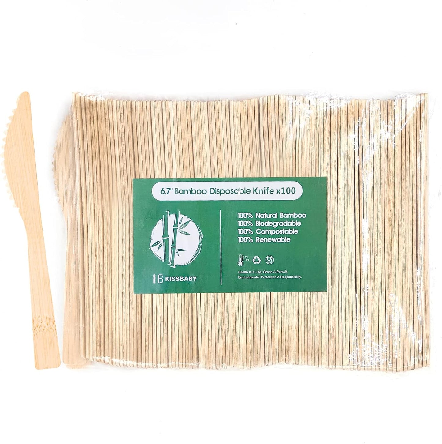 100% Bamboo Utensils -100 PK 6.7" Bamboo Compostable Knives Disposable Bamboo Cutlery Set Biodegradable Eco Friendly Renewable Flatware Knife