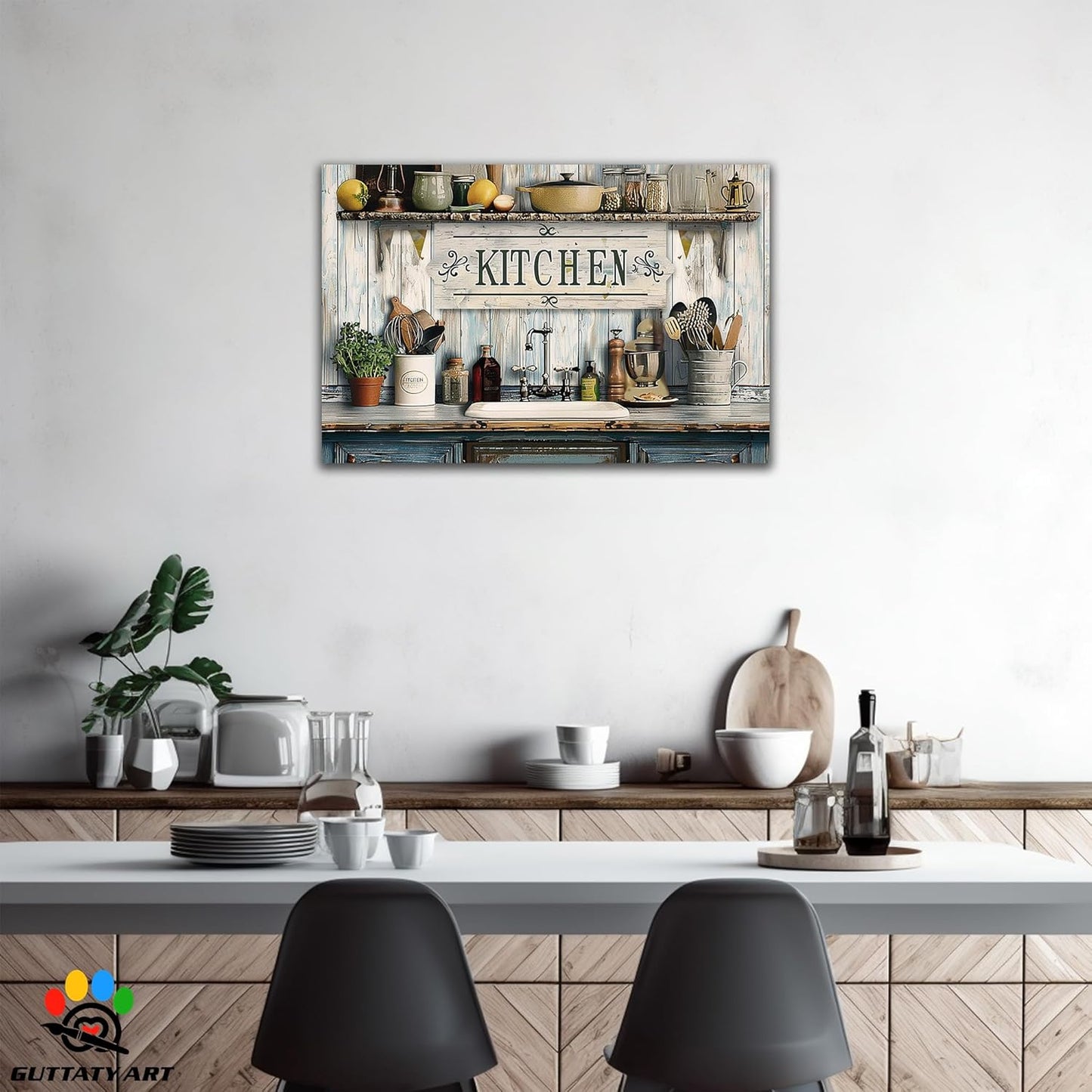 GUTTATY Farmhouse Wall Art Rustic Kitchen Decor, Ready to Hang Tidy Kitchen,Vintage Posters Prints for Dinning Room Home Kitchen Restaurant Painting 24×36 Inch