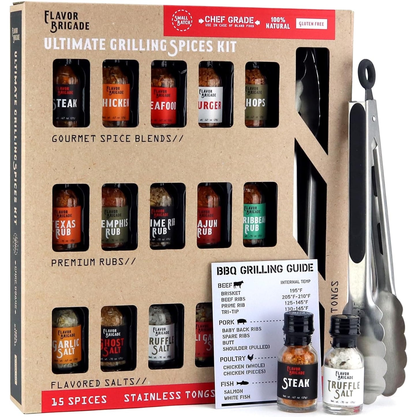 Ultimate Grilling Gift for Men - BBQ Accessories - Gourmet Spice Blends & Seasonings, Tongs, BBQ Magnet, Meat Rubs, Unique Gift for Guys, Dad, Son, Brother, Father in Law, Cooking Chefs, 17 Piece Set