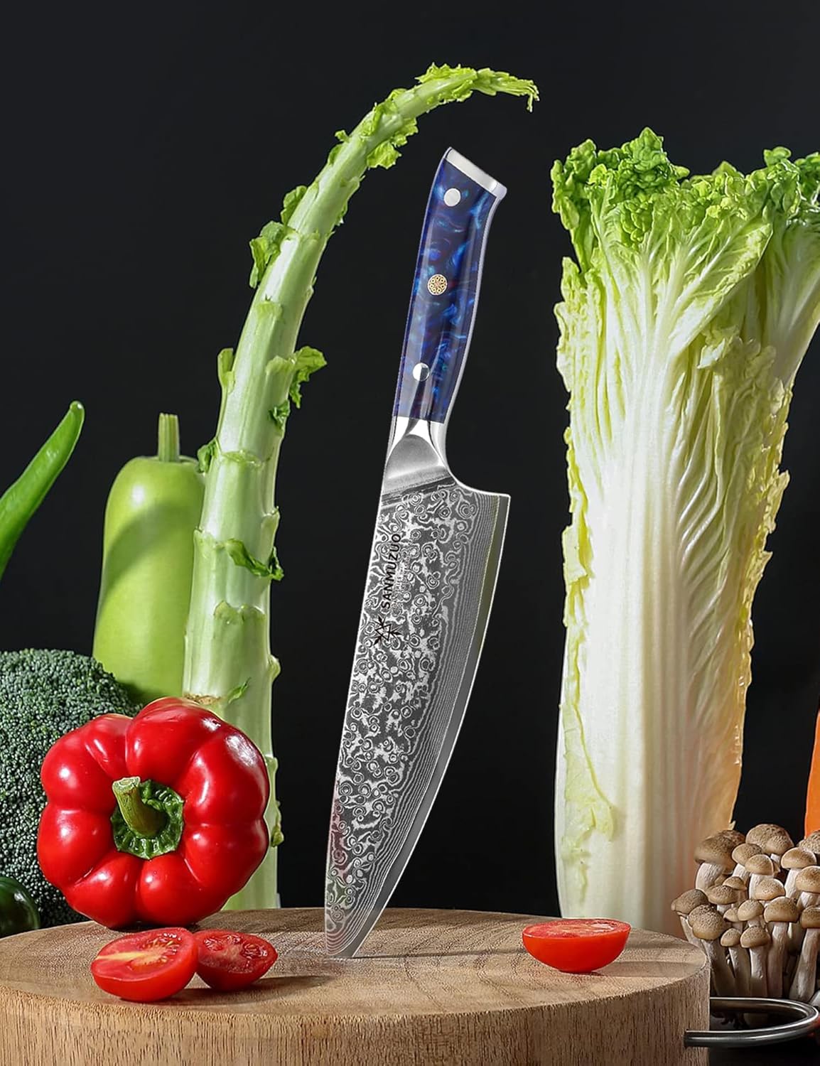 Chef Knife - 8 inch - Xuan Series - VG10 Damascus Steel Kitchen Knife - Resin Handle (Sapphire Blue)