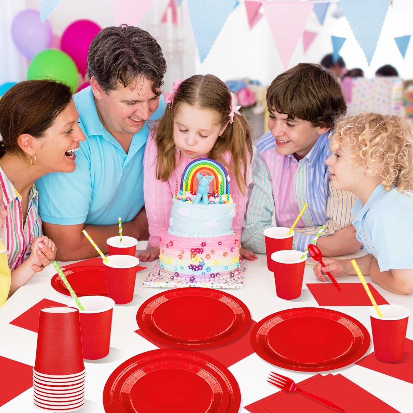 TWOWYHI 228PCS Red Party Supplies Set Include Paper Plates Cups Red Napkins Plastic Spoons Forks Knives for 30 Guests Disposable Party Dinnerware for Birthday Wedding Family Picnic