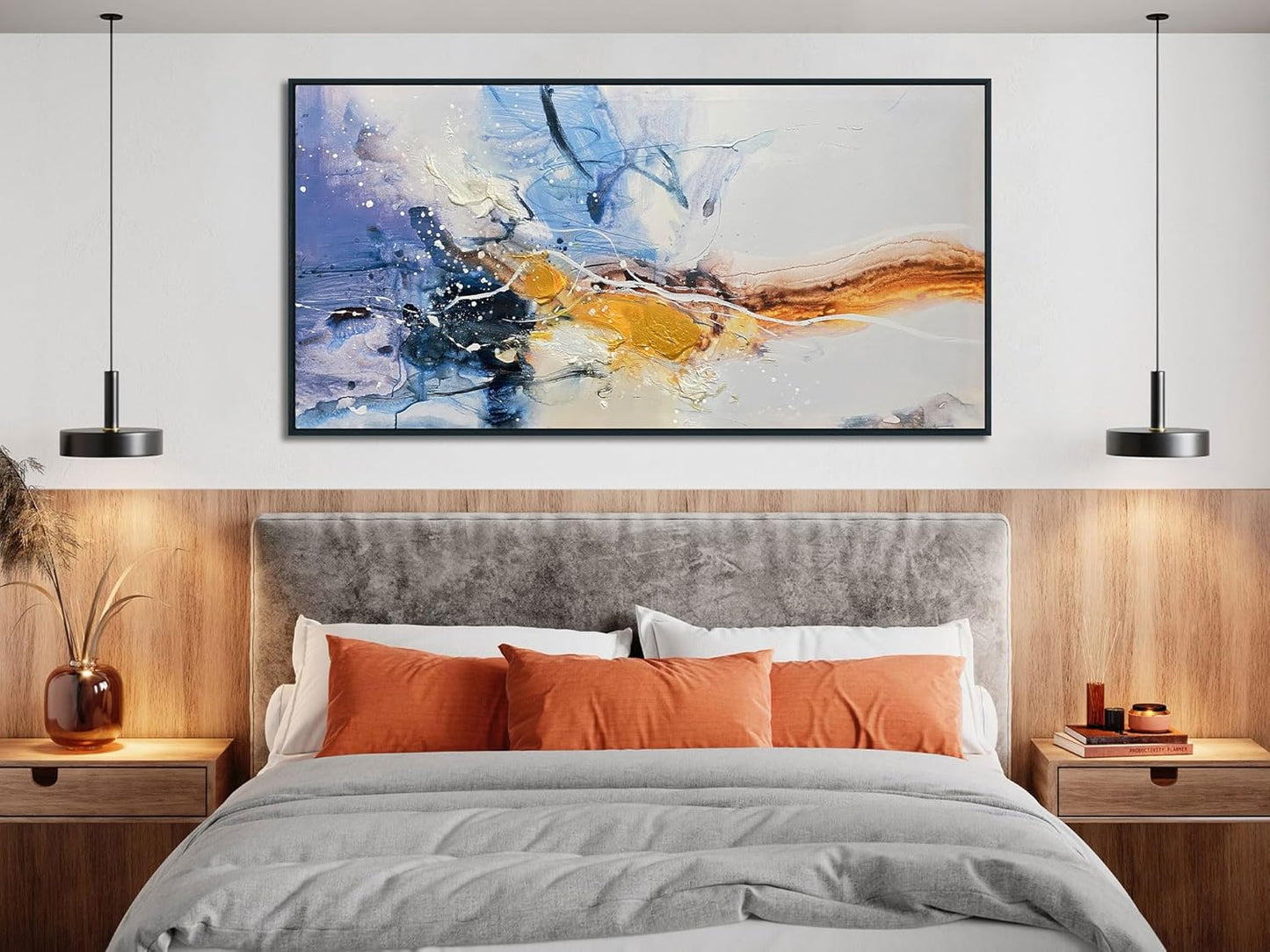 Ardemy Large Abstract Wall Art Canvas for Living Room Modern Framed Textured Painting Picture Wall Decor Bedroom Artwork Home Office Kitchen Dining Room Black Wood 40"x20"