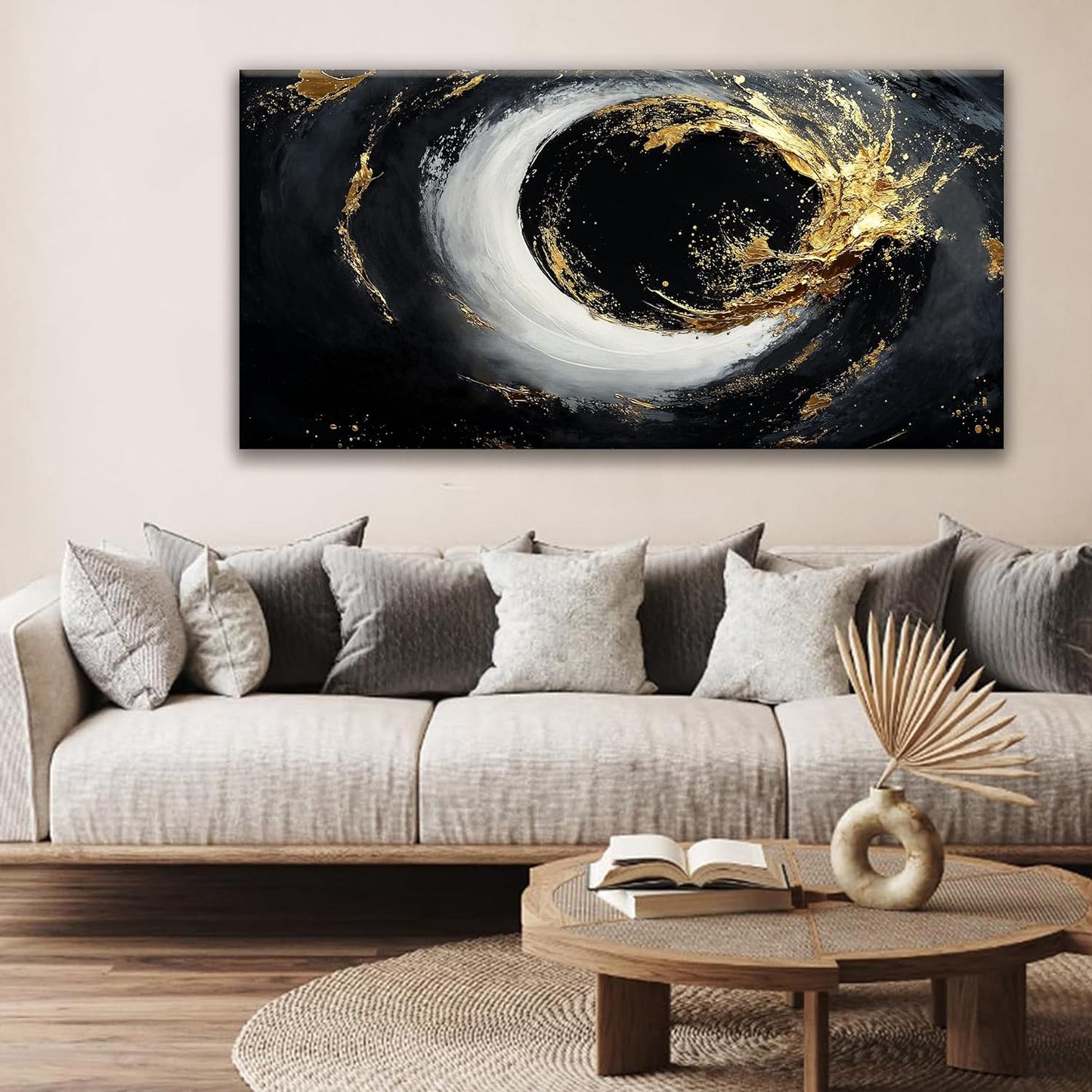 Tsomzxng Abstract Wall Art For Living Room Modern Canvas Art Wall Decor Print Painting Abstract Wall Decor Pictures Black And Gold Wall Art Picture For Bedroom Hotel Home Artwork 24 X 48 Inch