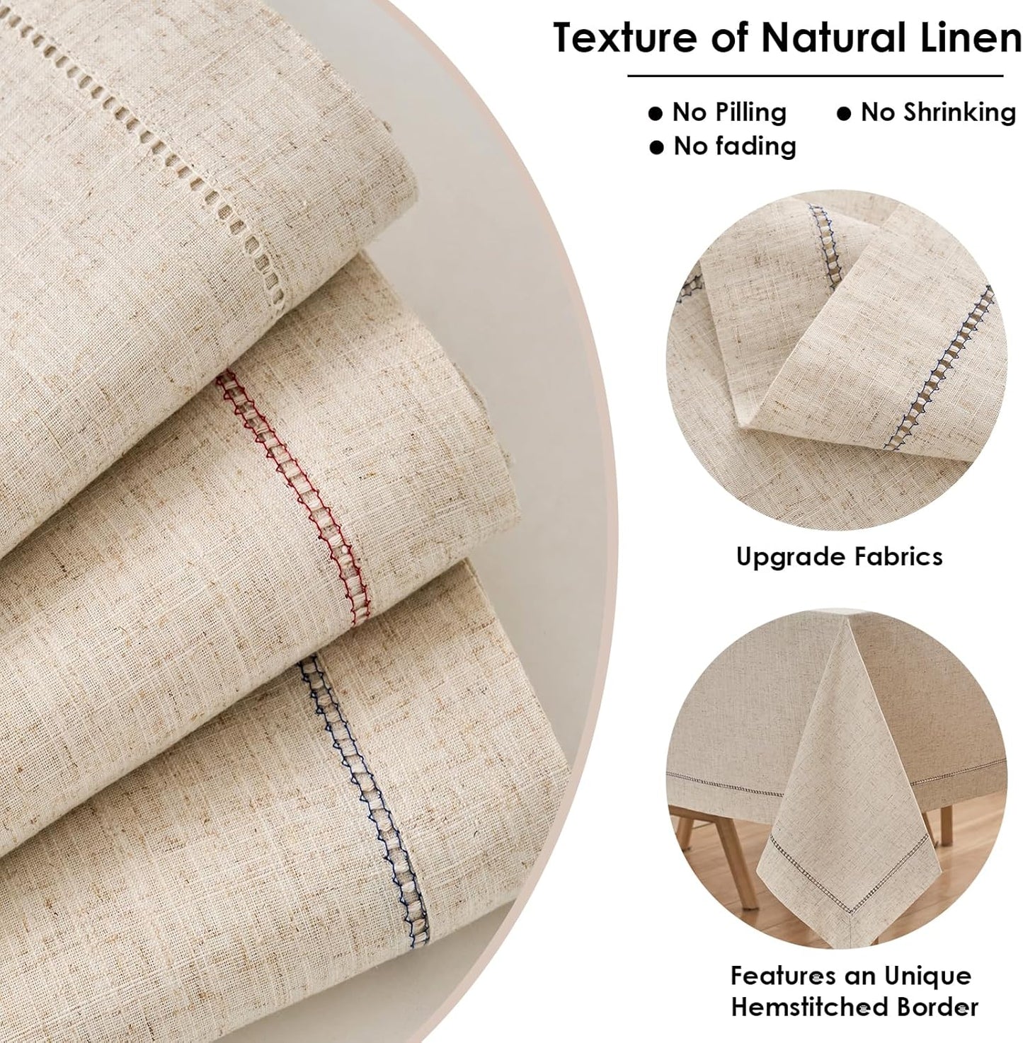 Zdolmy Natural Flax Linen Tablecloth – Undyed Rectangle Hemstitch Table Cover for Kitchen, Dining & Decoration (Blue Drawn Silk Thread, 55" x 120")