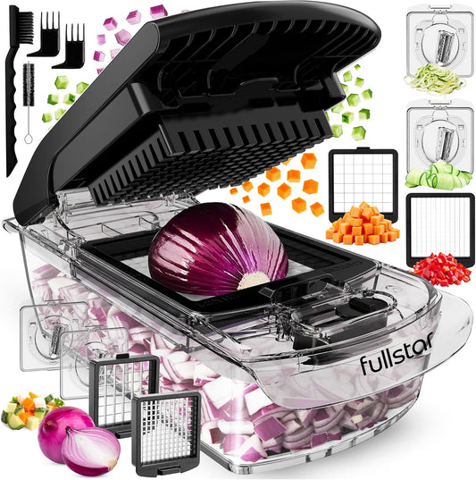 Fullstar The Original Pro Chopper - Vegetable Chopper and Spiralizer, Food Chopper with Container, Fruit Slicer, Kitchen Gadgets & Accessories, Home Essentials (4 in 1, Clear)