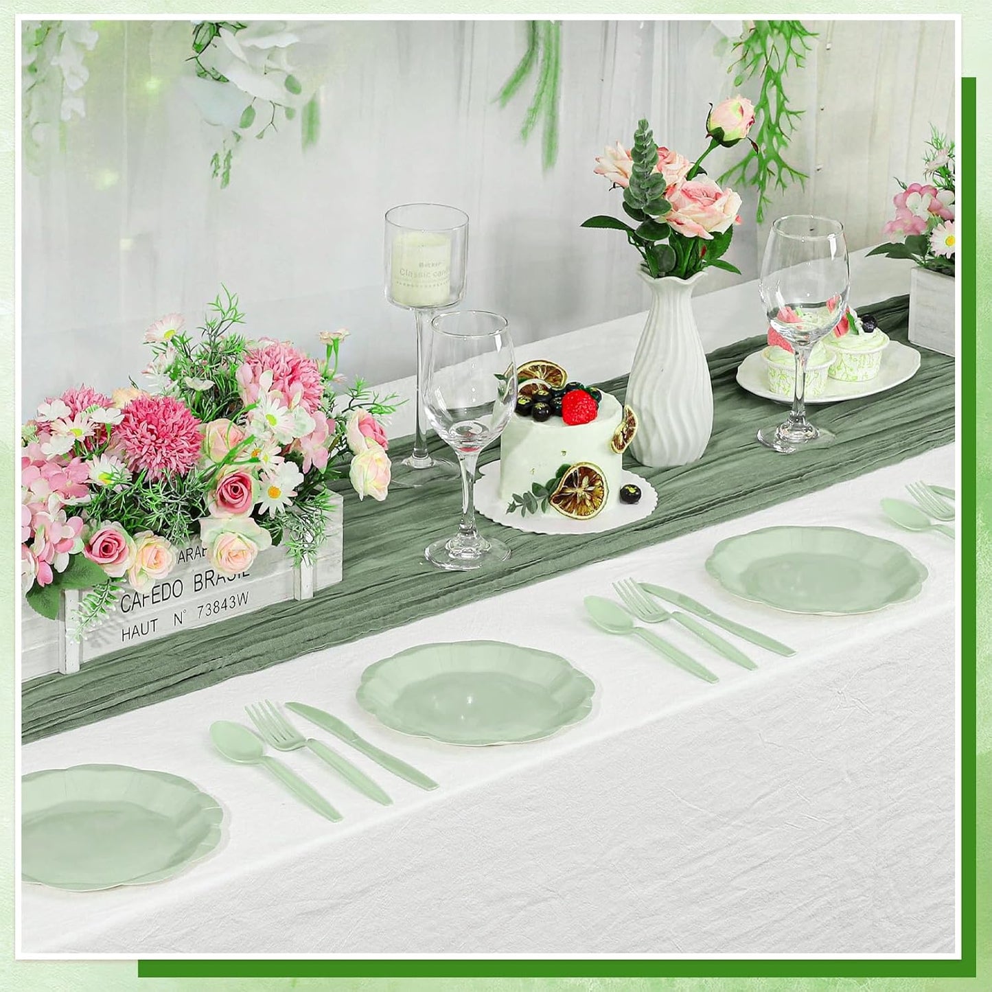 30pcs Sage Green Paper Plates, 7inch Scalloped Sage Green Dessert Cake Plates Cute Party Plate Disposable Greens Party Supplies for Wedding, Baby Bridal Shower, Birthday