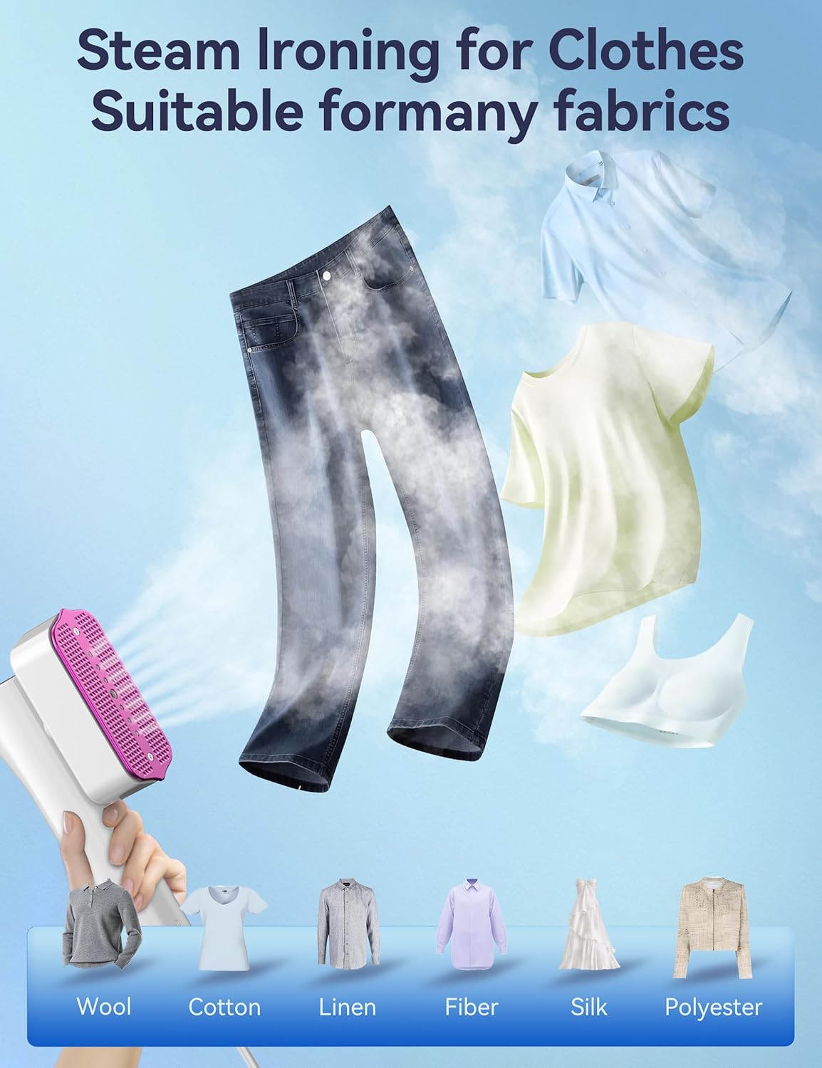 Steamer for Clothes, Sundu Portable 2-in-1 Steamer & Iron, 15s Fast Heat-up, 100ml Water Tank, Ironing Gloves, 20 Min Continuous Steam, Wrinkle Remover for Garment, Travel & Home Use (Cream White)