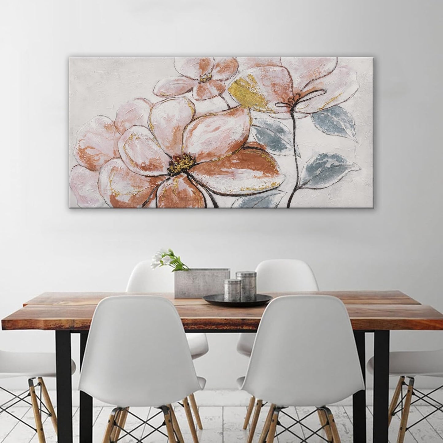 YISXINOAG Wall Art Living Room Decor Brown Pink Flower White Wall Art Decor Modern Canvas Art Wall Decor Home Wall Decor Suitable For Bedroom Apartment Office Wall Decor Can Be Hung 24"X48"