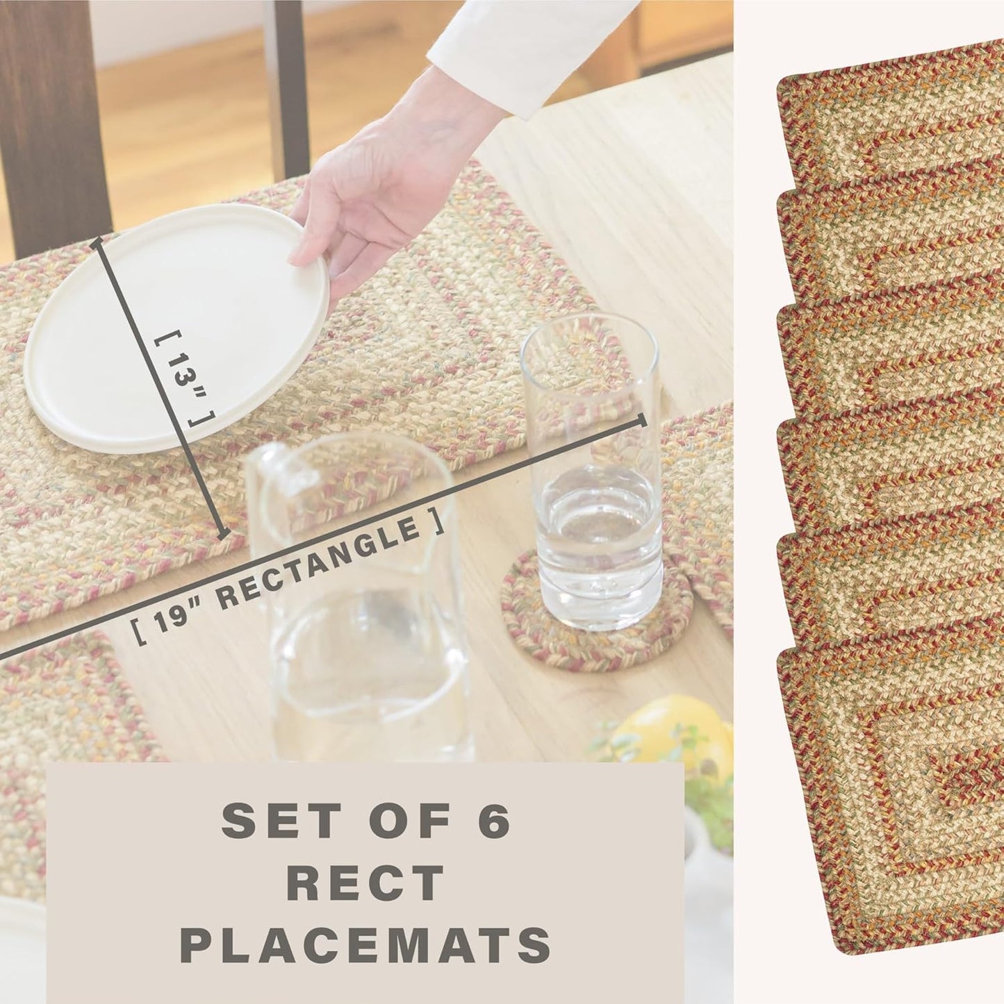 Harvest Dining Placemats, Warm Country Decor, Set of 6, Multicolor - 13x19 Rectangle Table Mats - Vibrant Colors, Durable, Easy to Clean and Protects Furniture