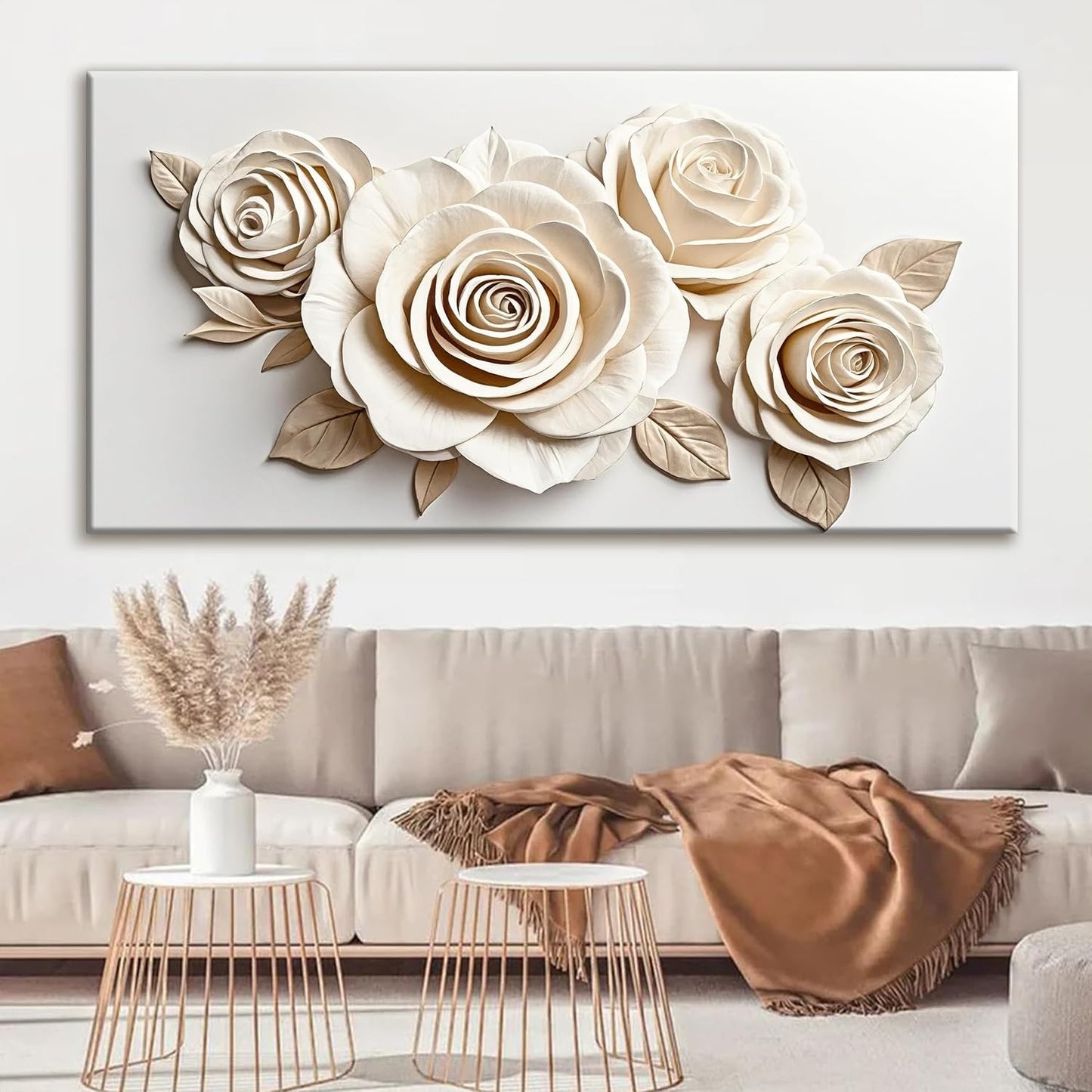 Canvas White Wall Art Living Room Home Wall Decor Modern Canvas Art Wall Decor 29x58 Inches Large Flower Wall Art Elegant Picture For Bedroom Hotel Office Artwork