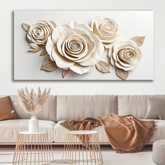 Canvas White Wall Art Living Room Home Wall Decor Modern Canvas Art Wall Decor 29x58 Inches Large Flower Wall Art Elegant Picture For Bedroom Hotel Office Artwork