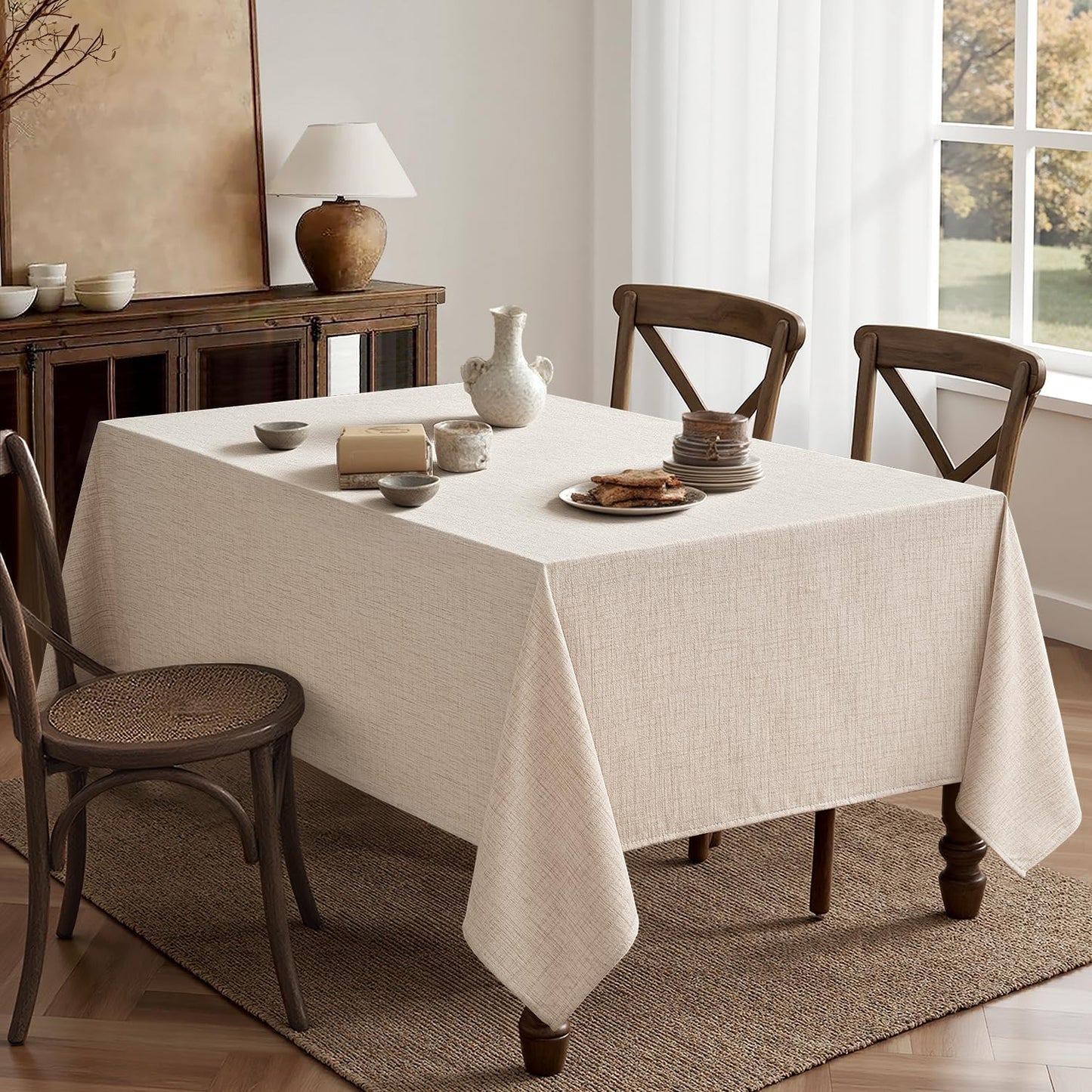 MIULEE Ivory Linen Tablecloth 60x104 Inch Rectangle Table Cloth Waterproof,Stain Resistant & Wrinkle Resistant for Dining Party Wedding