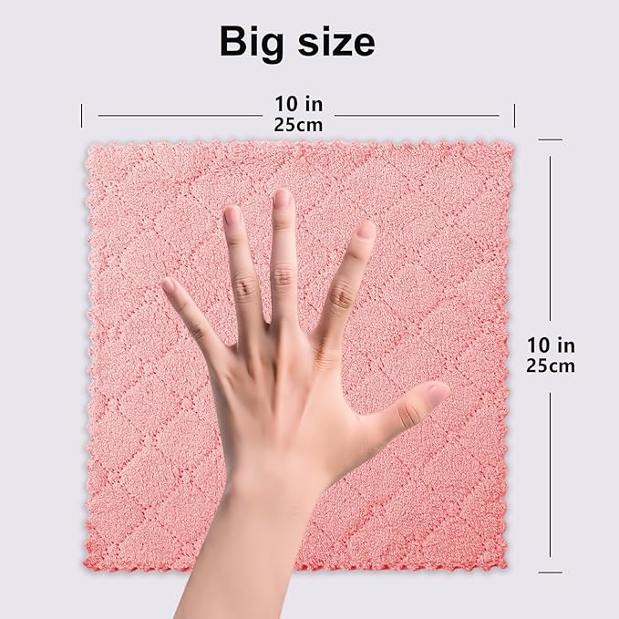 12-Pack Premium Coral Fleece Microfiber Cleaning Cloths, 10"x10" - Streak-Free & Lint-Free, Multipurpose Rags - Assorted Gray, Purple & Pink Towels for Home, Kitchen, Glass & More