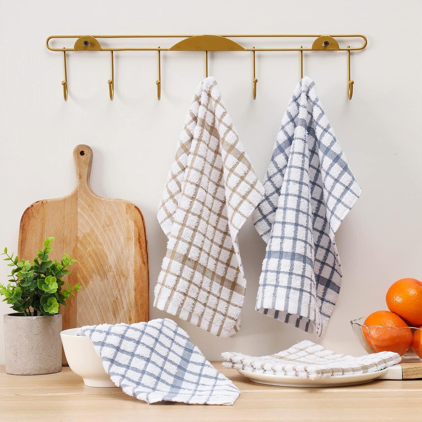 Egles 8 Packs Kitchen Dishcloths, 100% Cotton Grid Terry Dish Cloths 12" x 12" Ultra Soft Super Absorbent Dishrag Reusable Dishcloth, Multi-Purpose Quick Drying Hand Dish Towel Set with Hanging Loop
