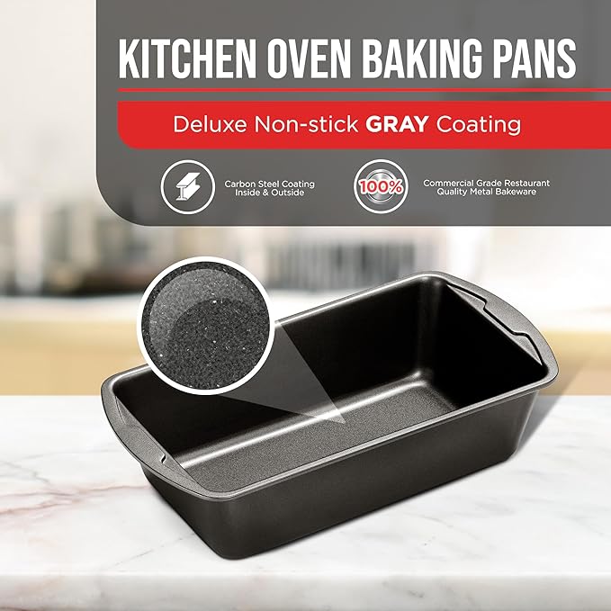Loaf Pan Set 2-Piece - Deluxe Nonstick Carbon Steel Bakeware for Perfect Bread and Cakes – Dishwasher Safe, Premium Pans for Home Baking