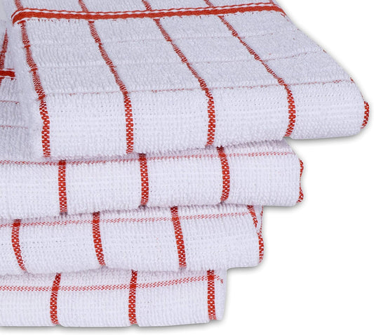 AMOUR INFINI Terry Cotton Kitchen Towels 4-Pack - Large 18 x 28 Inch, Absorbent & Soft Dish Towel with Hanging Loop, Washable Ideal for Cleaning, Drying (Rust)