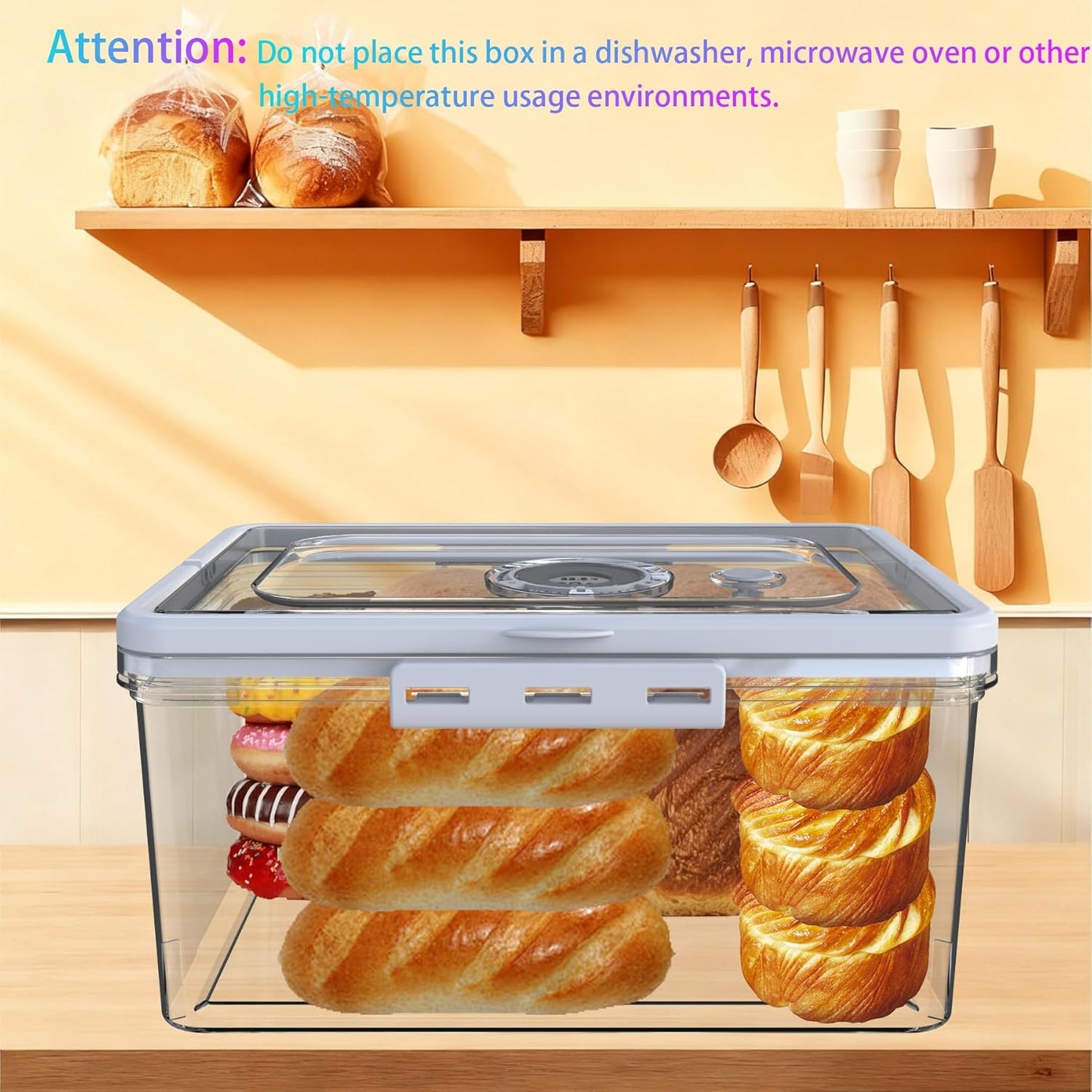 Bread Box With Digital Hygrometer, Portable Bread Boxes with Lid and Handle,New Upgrade Time Recording Bread Storage Container for Homemade Breads,Toast, Bagel, Donut and Cookies(Grey)