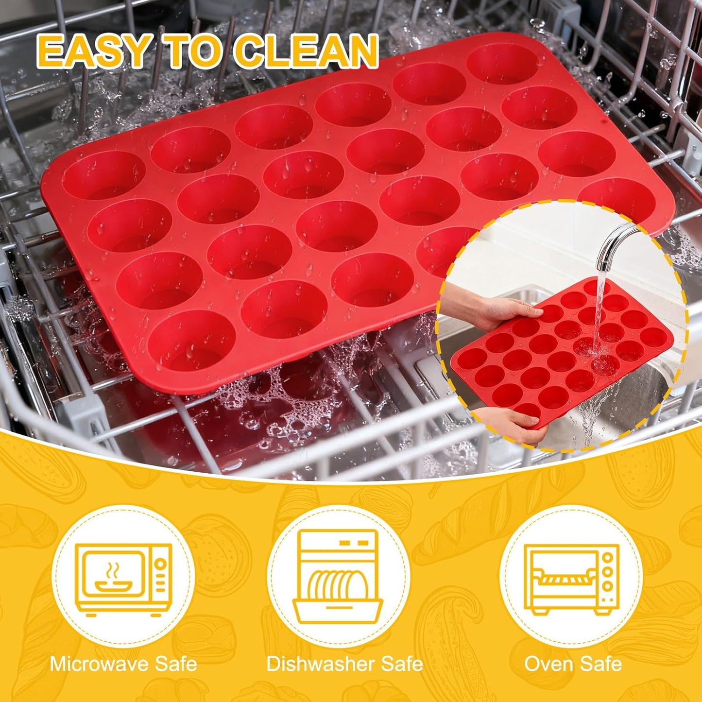 24 Cups Silicone Muffin Pan Mini Cupcake Pan Nonstick Silicone Molds Great for Making Muffin Cakes, Bread, Cookie, Tart - BPA Free Muffin Liners Baking Accessory