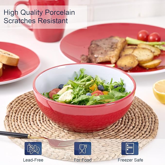 Bestone 16 Piece Round Kitchen Dinnerware Sets, Plates and Bowls, Dinner Plates, Cereal Bowls, Stoneware Dinnerware, Blue and White