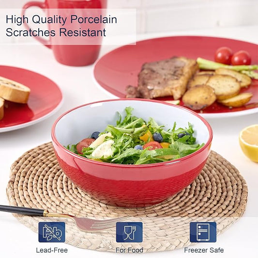 Bestone 16 Piece Round Kitchen Dinnerware Sets, Plates and Bowls, Dinner Plates, Cereal Bowls, Stoneware Dinnerware, Blue and White