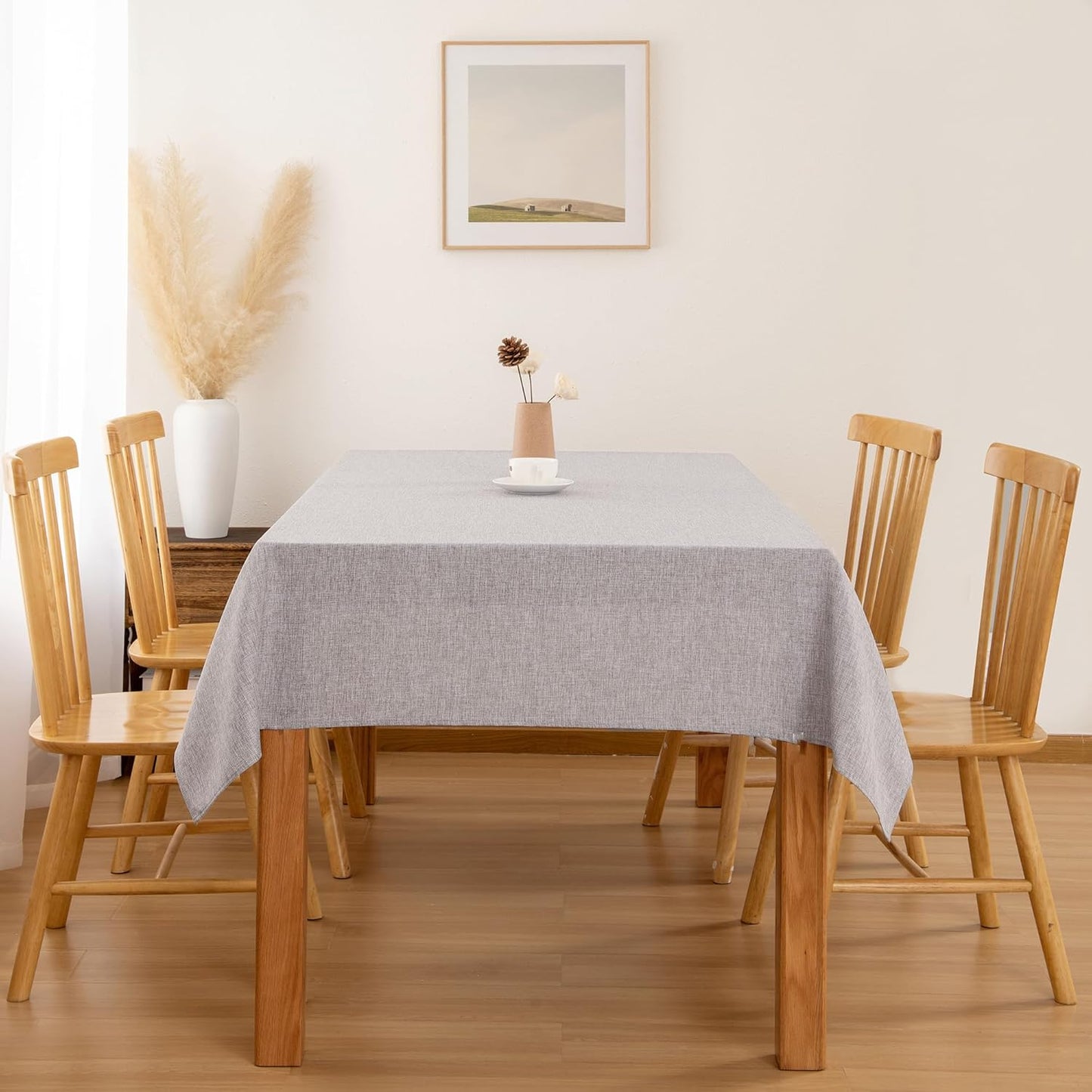 Hiasan Faux Linen Rectangle Tablecloth - Wrinkle and Stain Resistant Washable Table Cloth for Kitchen Dining Room Holiday Table Cover for Party Dinner, Stone, 70 x 140 Inch