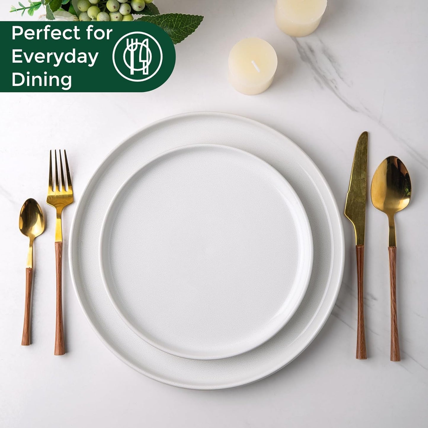 AmorArc Stoneware Dinnerware Sets,Round Reactive Glaze Ceramic Plates and Bowls Sets,Highly Chip and Crack Resistant | Microwave & Dishwasher Safe,Service for 8 Dishes Set (24pc)