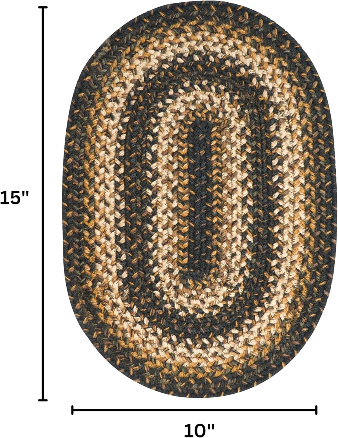 Homespice Kilimanjaro Premium Jute Braided Placemat Set of 4 Oval 10x15 Black Reversible, Natural Jute Yarn Rustic, Country, Primitive, Farmhouse Style