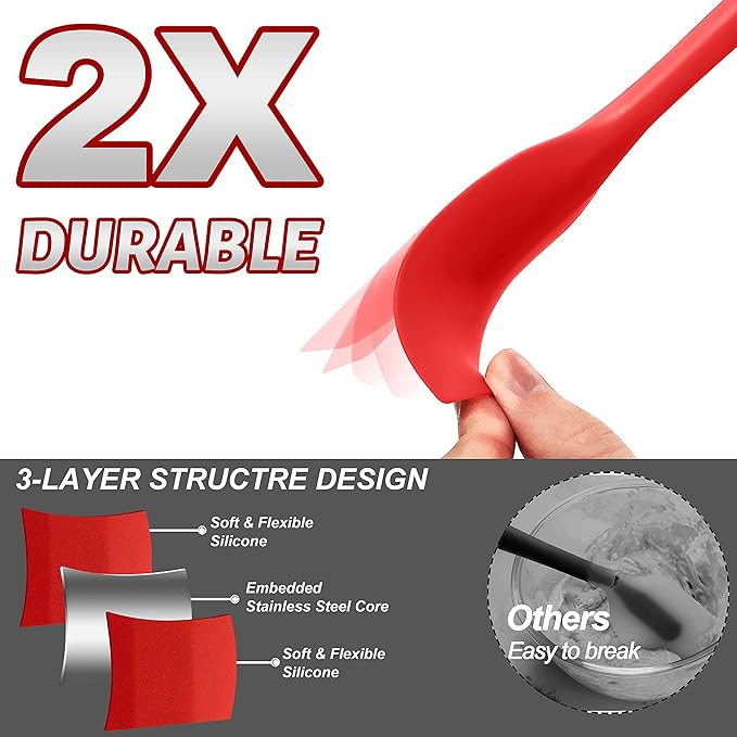 Anaeat Silicone Spatula Set of 5 - Seamless One-Pieces Design, Non-Stick Rubber Spatulas BPA Free Kitchen Scraper Flexible for Easy Baking, Cooking, Scraping & Mixing, Heat Resistant & Dishwasher Safe