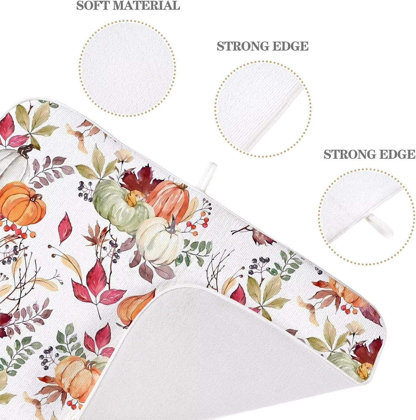 Fall Autumn Dish Drying Mat 18 x 24 inch Thanksgiving Pumpkin Maple Leaf Flower Decorative Drying Mats Microfiber Absorbent Dish Washable Draining Mat for Kitchen Counter Decor