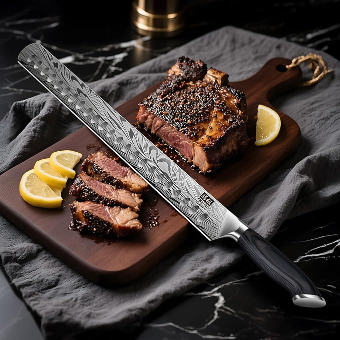 SHAN ZU Brisket Knife in Powder Steel, 12 Inch Carving Knife for Meat Cutting, Turkey and BBQ, Slicing Knives with Ergonomic Pakkawood Handle, Ultra Sharp Meat Knives