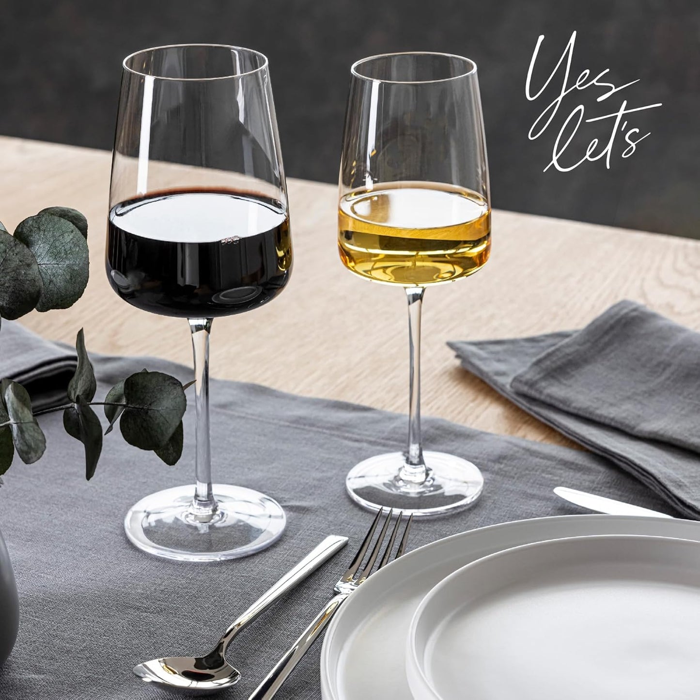 over&back 18oz Modern Glassware - Set of 4 Contemporary Stem Drinking Glasses for Parties, Get-togethers, and More - Mouth-Blown - Wine Cups for Kitchen and Dining Room - Clear