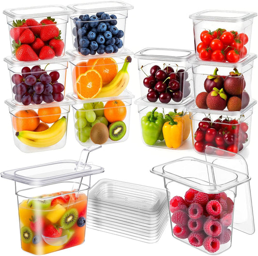12 Pack Plastic Clear Food Pans with Lids, 1/9 Size 6'' Deep Commercial Stackable Polycarbonate Pans Hotel Food Storage Pan with 1 Pcs Spoon for Fruits Vegetables