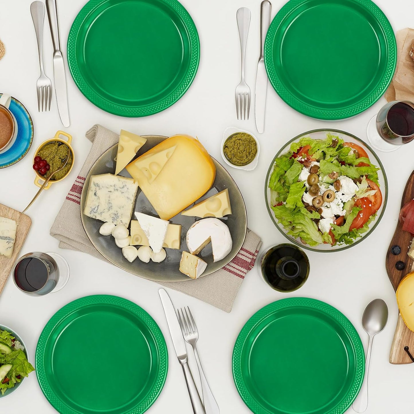 100 pcs Green Plastic Plates Disposable 7inch Plastic Plates 100 pcs Party Dessert Dinner Plates Heavy Duty for Autumn Party,Christmas,Thanksgiving day,Wedding, Valentines,Wedding, Valentines