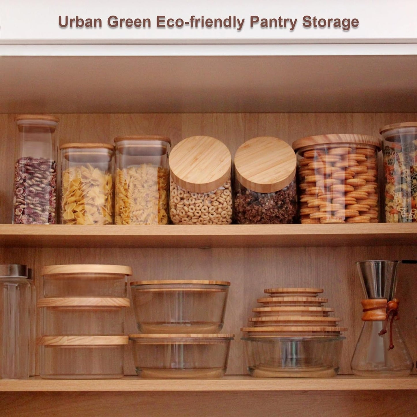 Urban Green Glass Food Container with Bamboo Lid, Airtight food storage Containers set, Glass Meal Prep Containers Set of 5, Dishwasher & Oven Safe