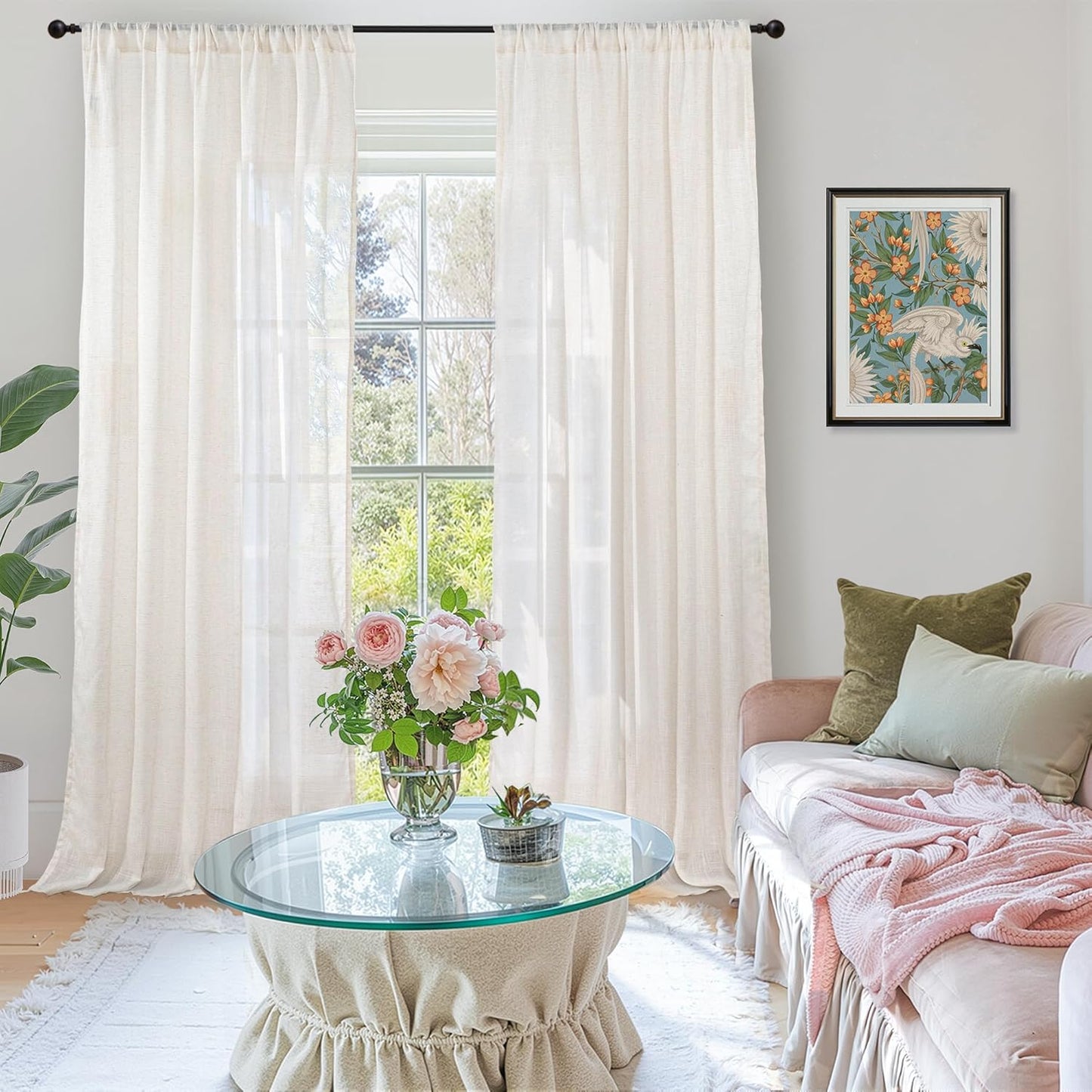 BGment 90 Inches Long Linen Semi Sheer Curtains for Living Room, Light Filtering Window Treatments Drapes with Rod Pocket Lightweight for Farmhouse Bedroom, 2 Panels, 52 Inch Wide Each Panel