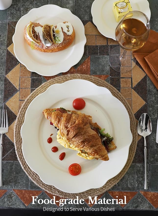 OMAYKEY Ceramic Dinner Plates Set of 8, 10.5 Inch Porcelain Salad Dessert Round Lotus Plates, Microwave, Oven and Dishwasher Safe, Kitchen Serving Dishes Plates for Lunch, Party, Wedding, Restaurant