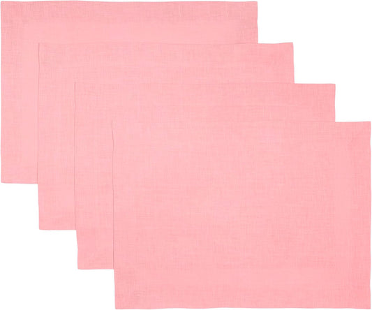 D'Moksha Homes Linen Dusty Pink Placemats Set of 4-100% Pure Linen Placemats 14 x 19 Inch for Fall, Autumn and Halloween - Handcrafted and Machine Washable