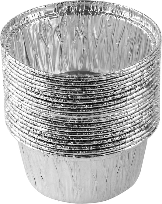 PLASTICPRO 3.5'' Inch Round Ramekins Muffin Cups Tin Foil Cupcake Pans Disposable Aluminum, Freezer & Oven Safe Pack of 20