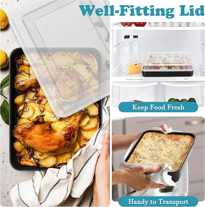 E-far Small Baking Pan with Lid, 10.4 x 8 Inch Nonstick Stainless Steel Rectangle Cake Pan with Cover for Baking Brownies Lasagna, Stainless Steel Core & Nonstick Coating, Non-toxic & Oven Safe