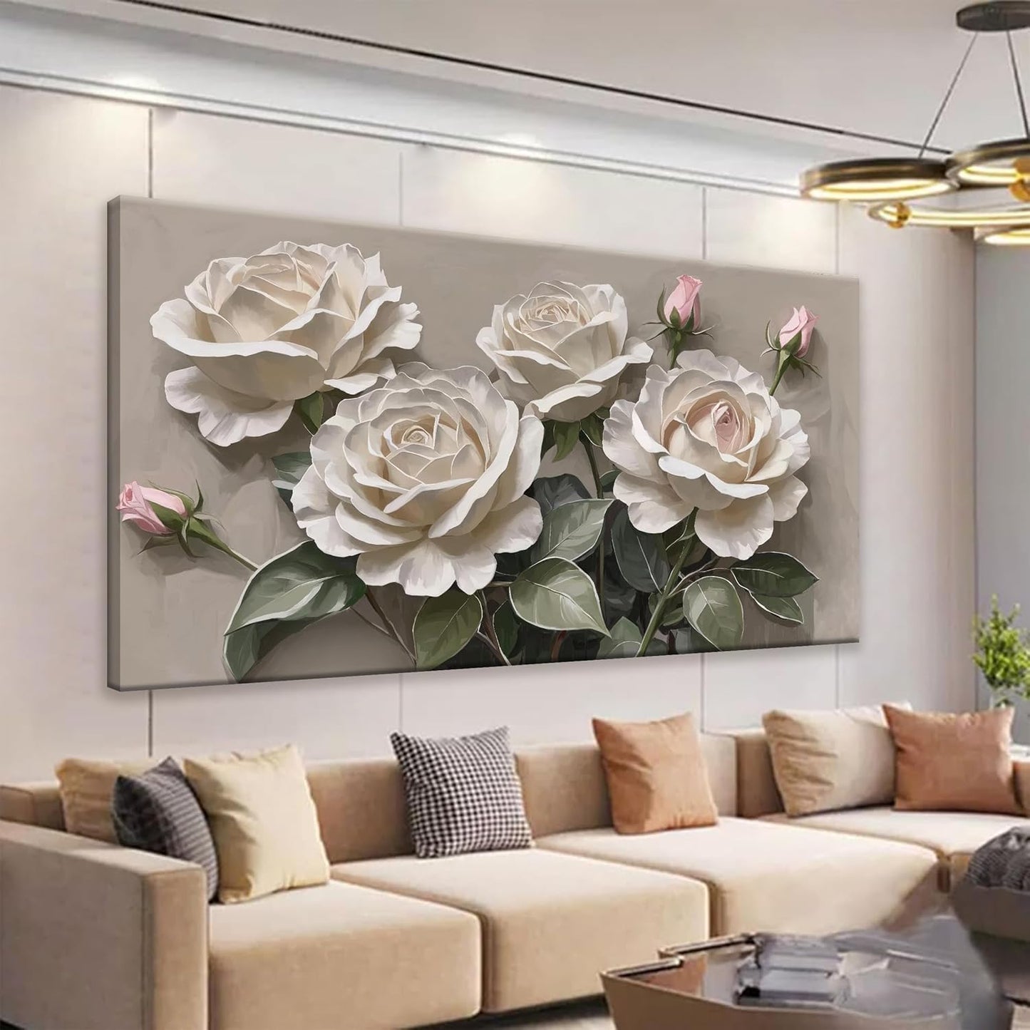 Large Wall Art For Living Room Floral Wall Art Decor Modern Canvas Art Wall Decor 29" X 58" Painting White Flower Wall Art For Bedroom Home Office Home Artwork