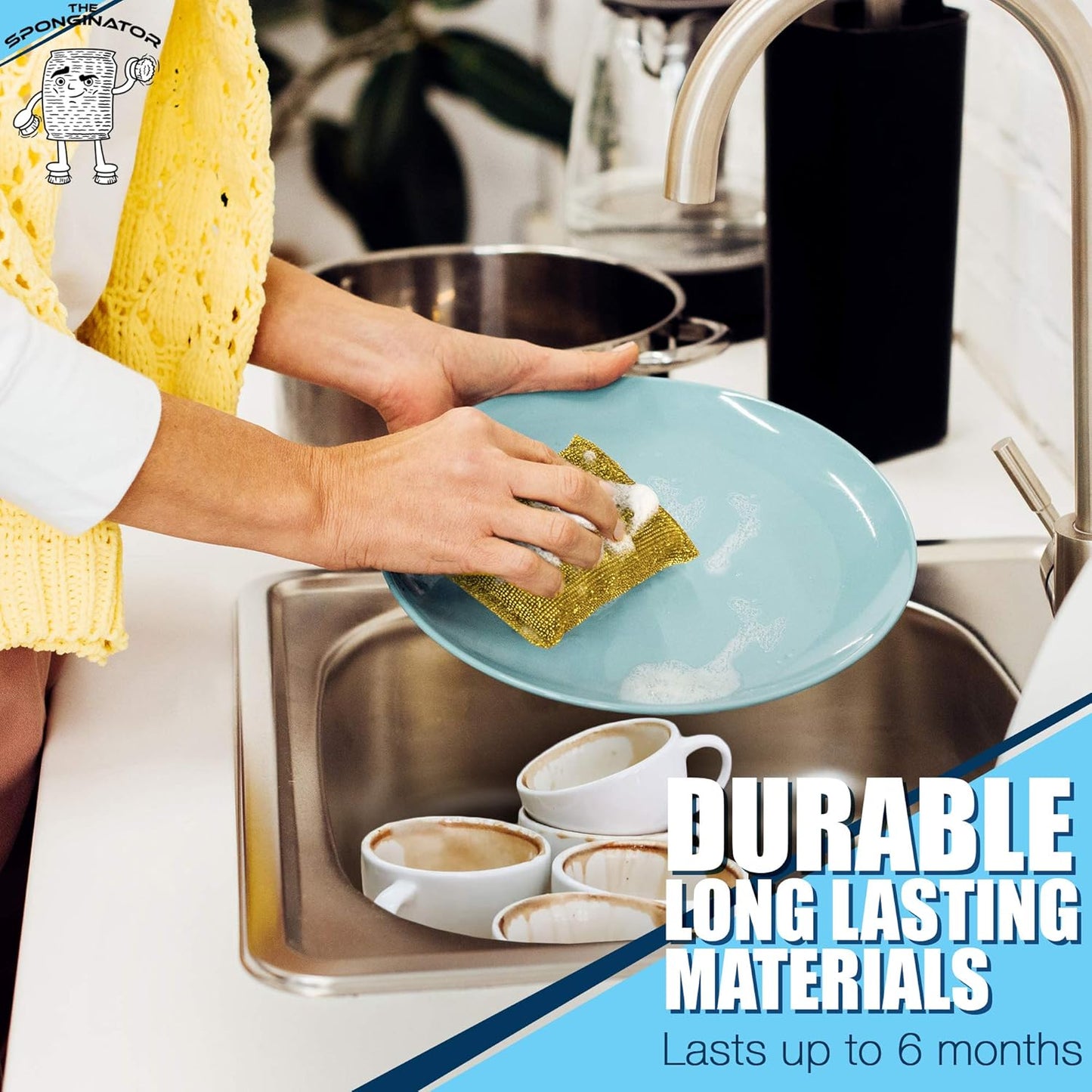 SPONGENATOR Kitchen Scrubbing Sponges - Heavy Duty Non-Scratch Scrubbing Cleaner Sponges in 2 Colors - Multi-Surface Non-Metal Dish Scouring Scrubbers for Fast Cleaning (Gold & Silver, 6)