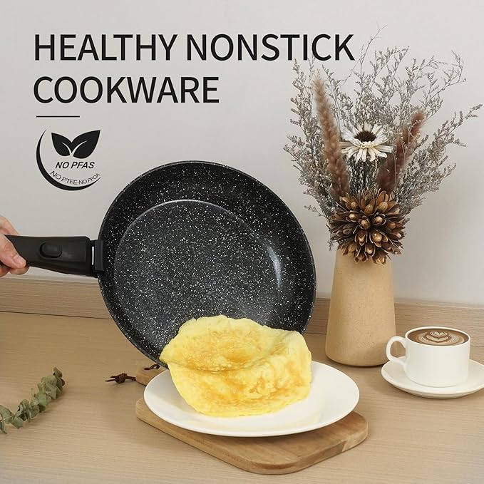 23pcs Ceramic Pots and Pans Set, Nonstick Detachable Handle Cookware, Induction Kitchen Cooking Set with Removable Handle,include Frying Pans & Saucepans Oven Safe (Black)